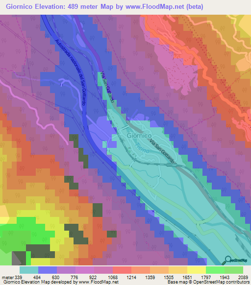 Giornico,Switzerland Elevation Map