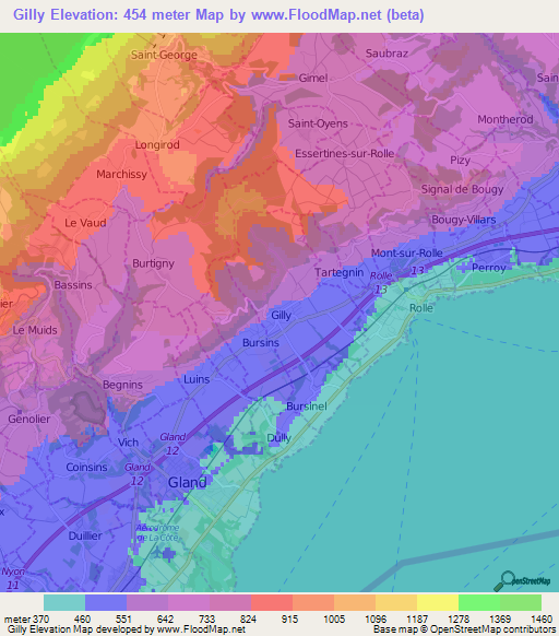 Gilly,Switzerland Elevation Map