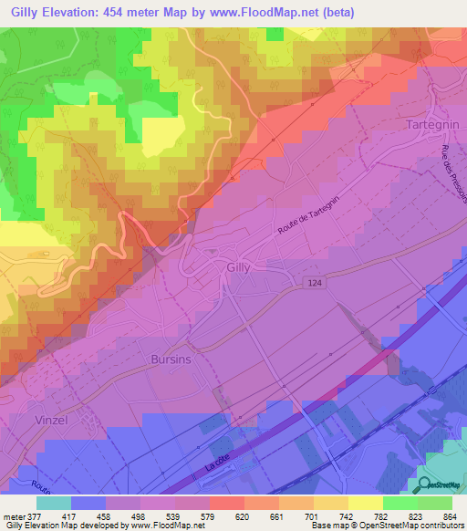 Gilly,Switzerland Elevation Map