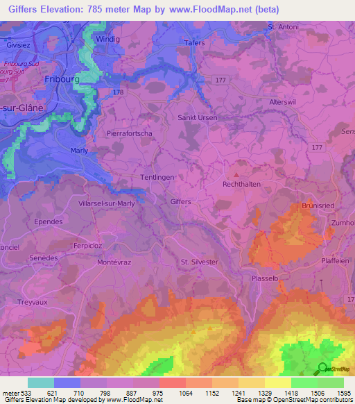 Giffers,Switzerland Elevation Map