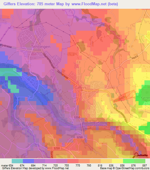 Giffers,Switzerland Elevation Map