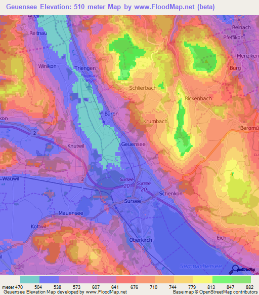 Geuensee,Switzerland Elevation Map