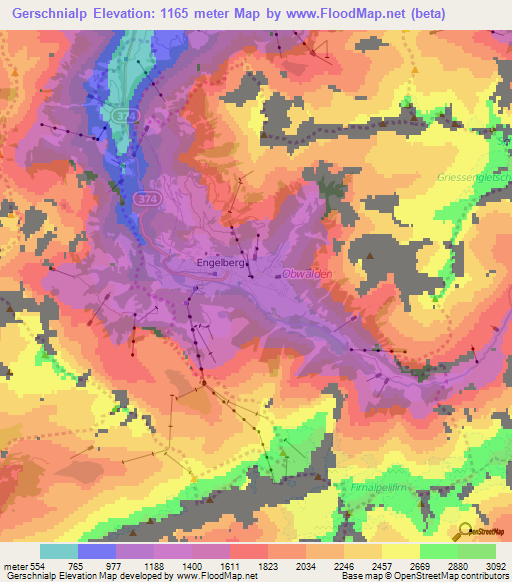 Gerschnialp,Switzerland Elevation Map