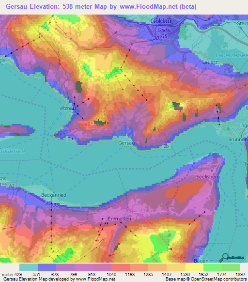 Gersau,Switzerland Elevation Map