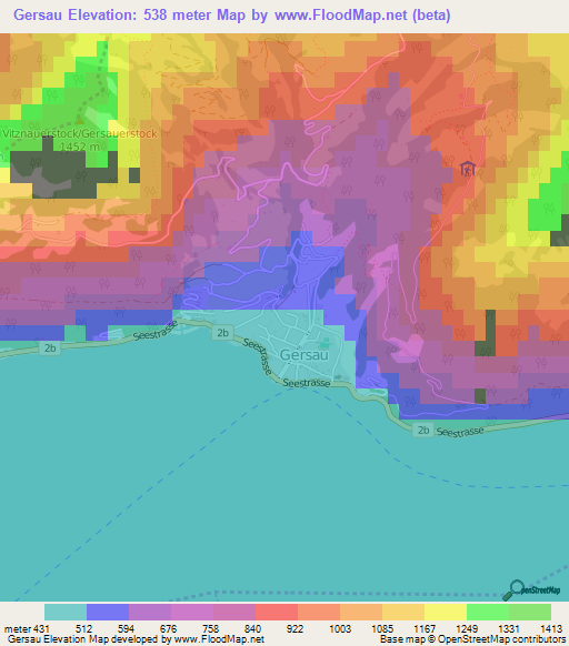 Gersau,Switzerland Elevation Map