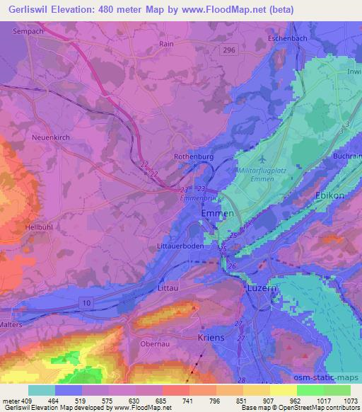 Gerliswil,Switzerland Elevation Map