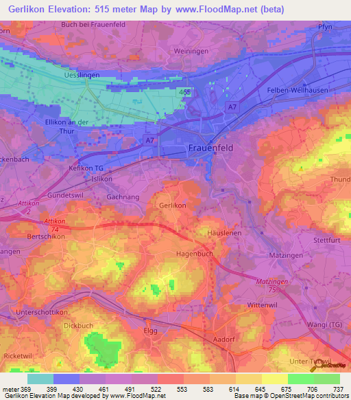 Gerlikon,Switzerland Elevation Map