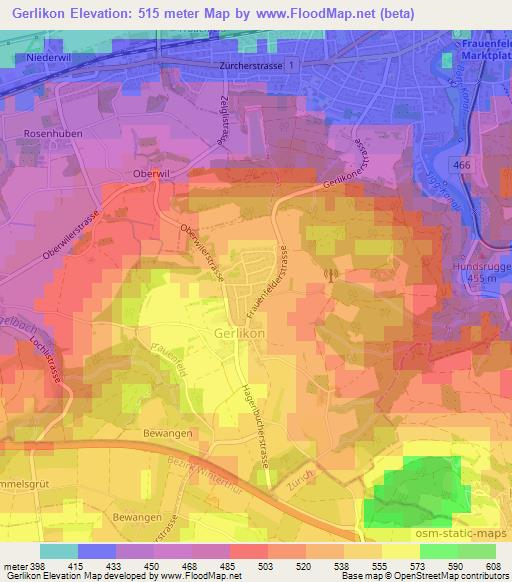 Gerlikon,Switzerland Elevation Map