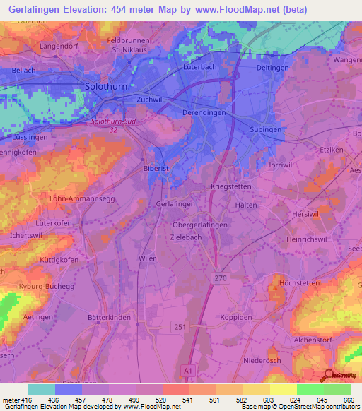 Gerlafingen,Switzerland Elevation Map