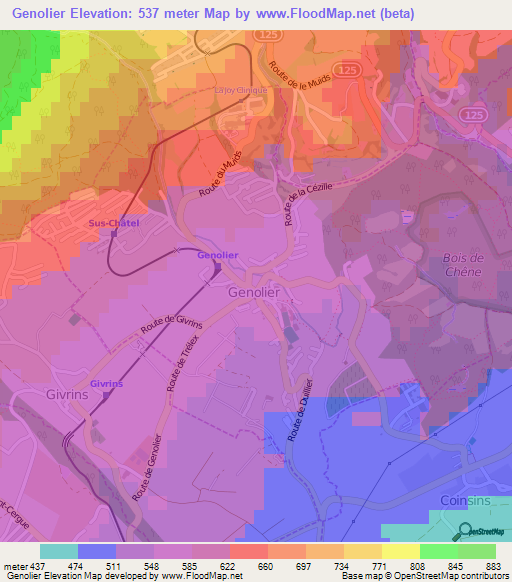 Genolier,Switzerland Elevation Map