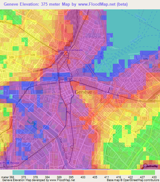 Geneve,Switzerland Elevation Map