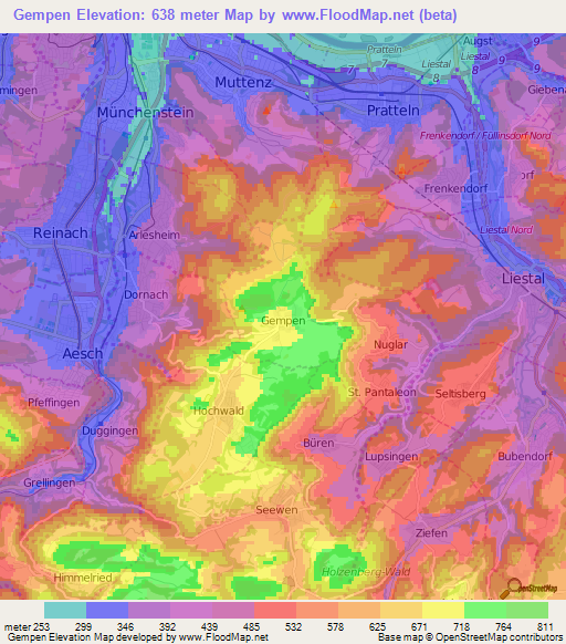 Gempen,Switzerland Elevation Map