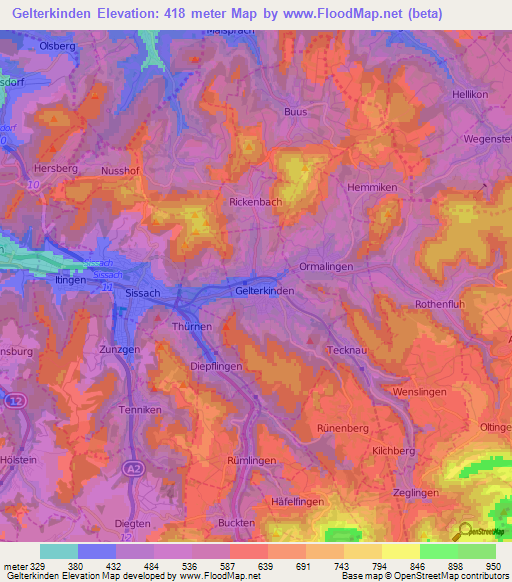 Gelterkinden,Switzerland Elevation Map