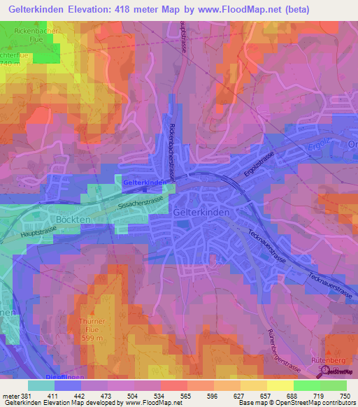 Gelterkinden,Switzerland Elevation Map