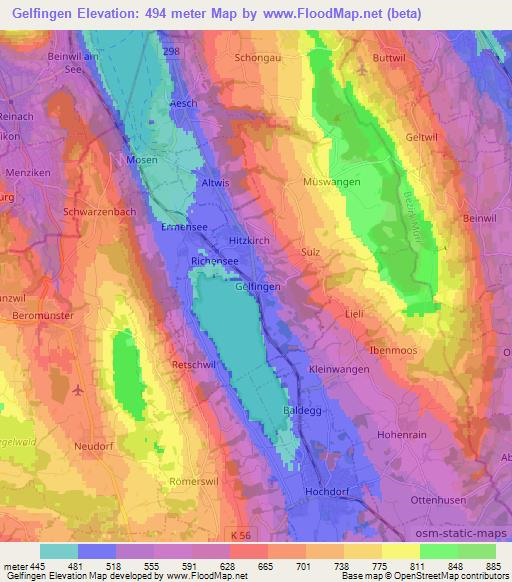 Gelfingen,Switzerland Elevation Map