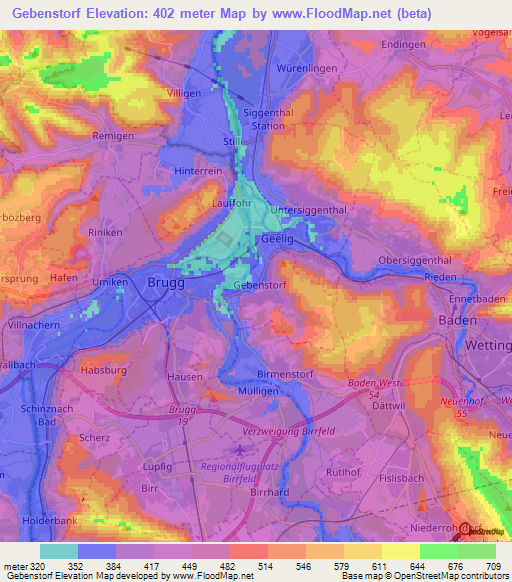 Gebenstorf,Switzerland Elevation Map