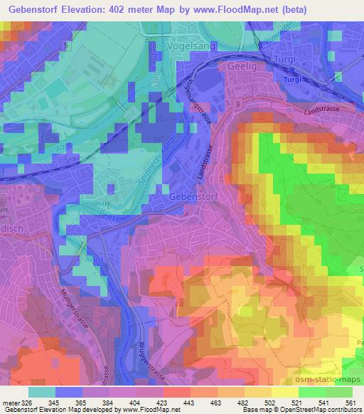 Gebenstorf,Switzerland Elevation Map