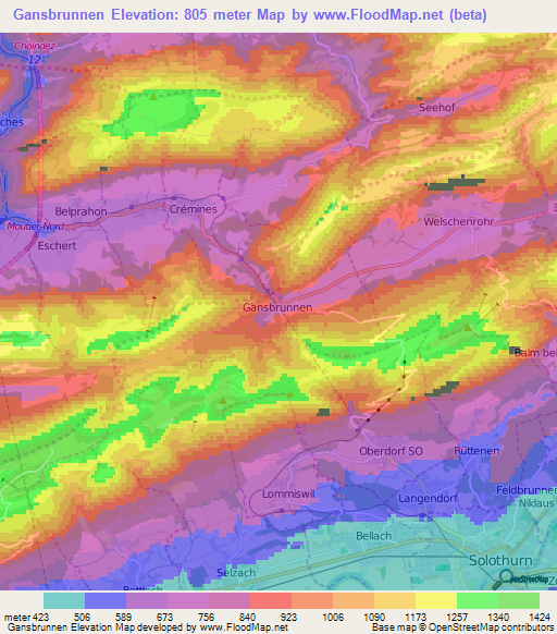 Gansbrunnen,Switzerland Elevation Map