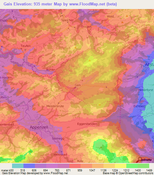 Gais,Switzerland Elevation Map