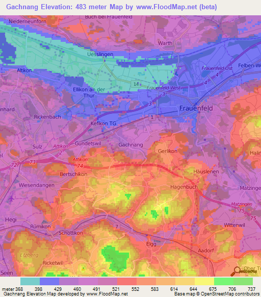 Gachnang,Switzerland Elevation Map