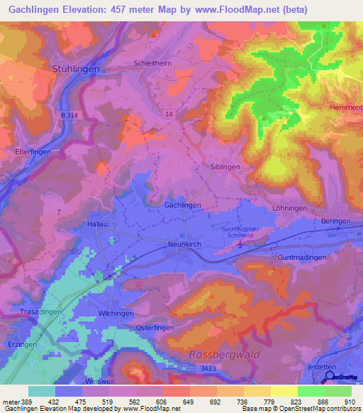 Gachlingen,Switzerland Elevation Map