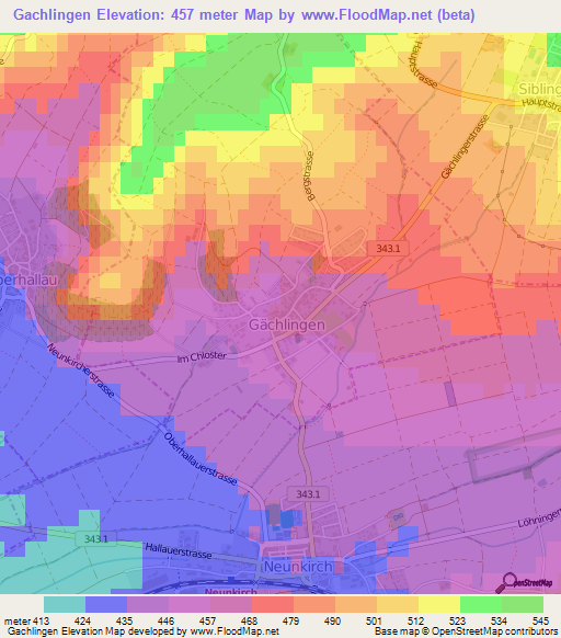 Gachlingen,Switzerland Elevation Map