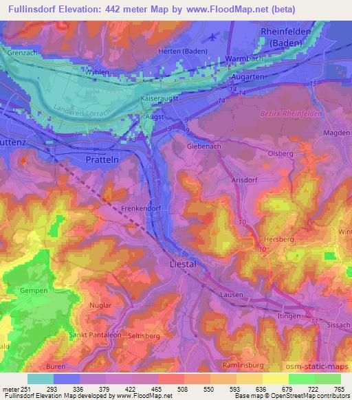 Fullinsdorf,Switzerland Elevation Map