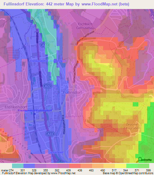 Fullinsdorf,Switzerland Elevation Map