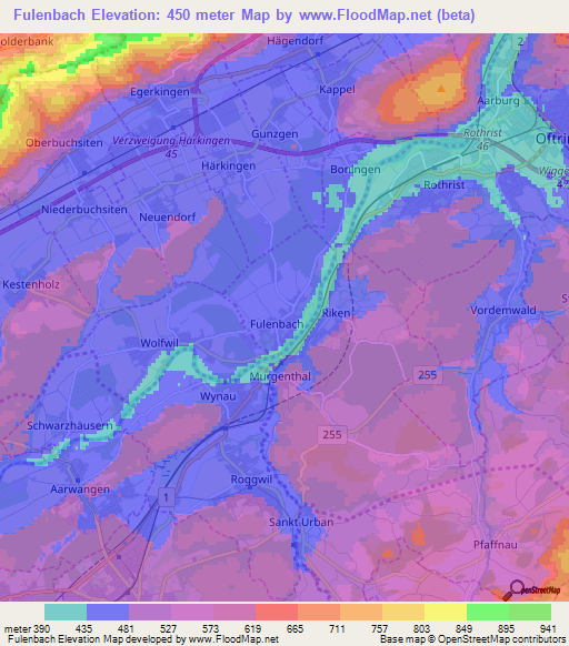 Fulenbach,Switzerland Elevation Map