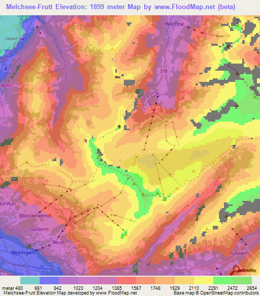 Melchsee-Frutt,Switzerland Elevation Map