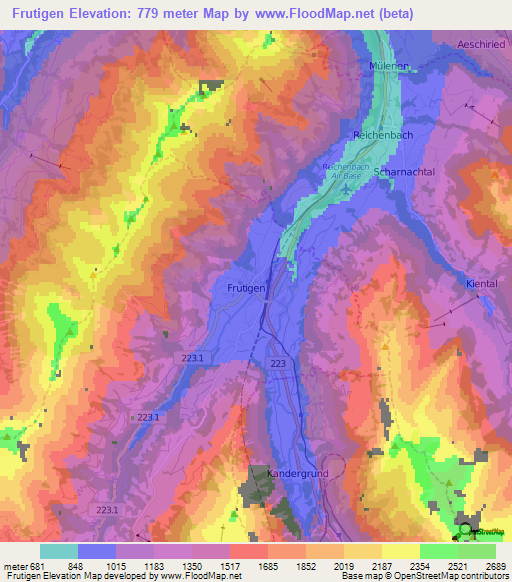 Frutigen,Switzerland Elevation Map