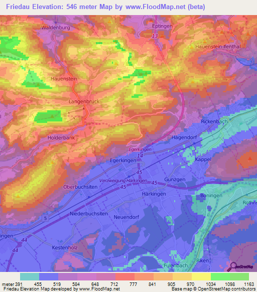 Friedau,Switzerland Elevation Map