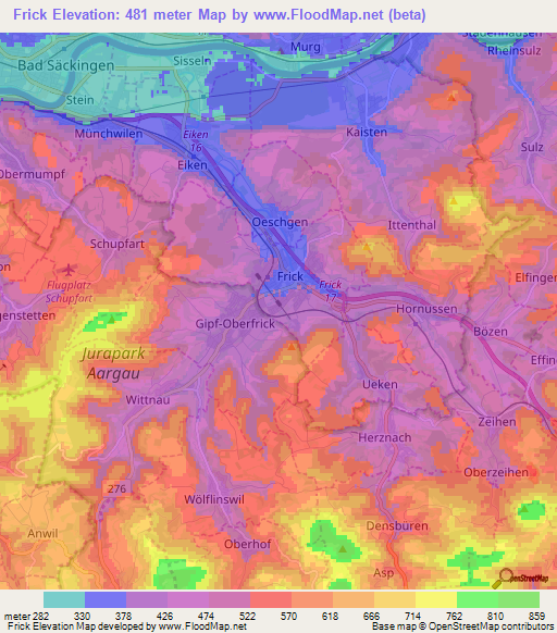 Frick,Switzerland Elevation Map