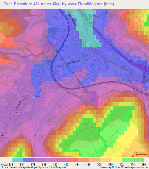 Frick,Switzerland Elevation Map