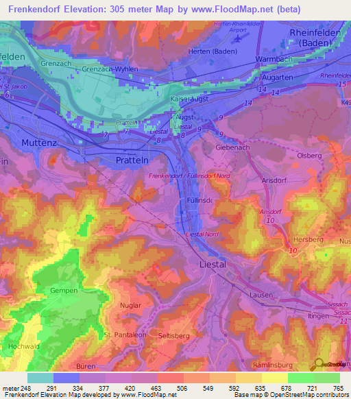 Frenkendorf,Switzerland Elevation Map