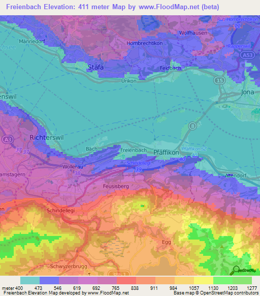 Freienbach,Switzerland Elevation Map