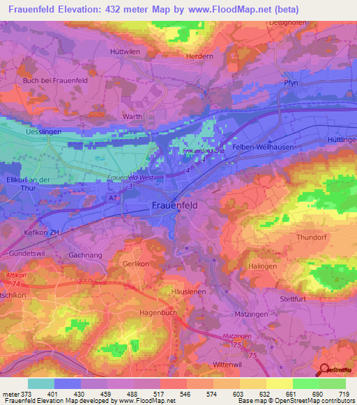 Frauenfeld,Switzerland Elevation Map