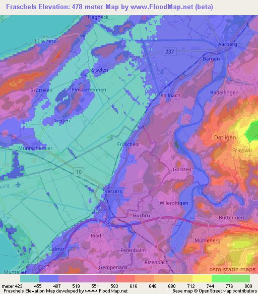 Fraschels,Switzerland Elevation Map