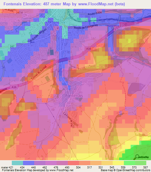 Fontenais,Switzerland Elevation Map