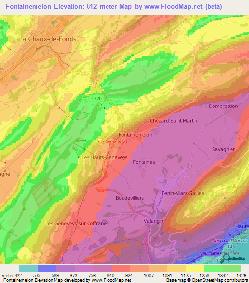 Fontainemelon,Switzerland Elevation Map