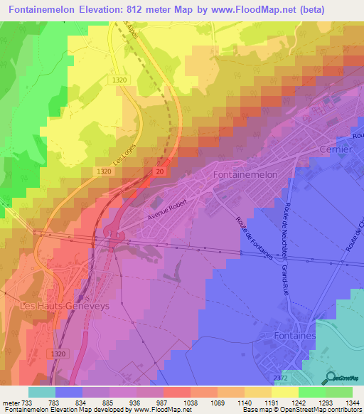 Fontainemelon,Switzerland Elevation Map