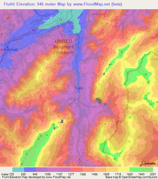 Fluhli,Switzerland Elevation Map