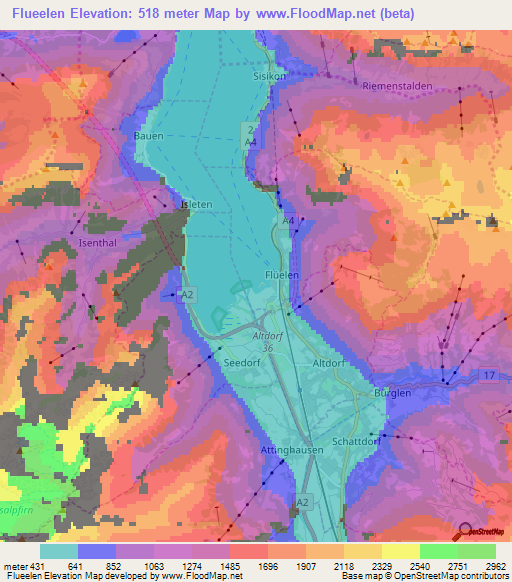 Flueelen,Switzerland Elevation Map