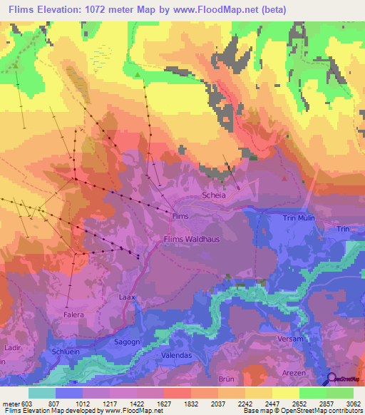 Flims,Switzerland Elevation Map