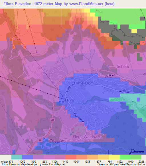 Flims,Switzerland Elevation Map