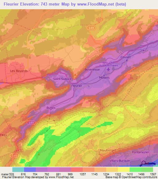 Fleurier,Switzerland Elevation Map