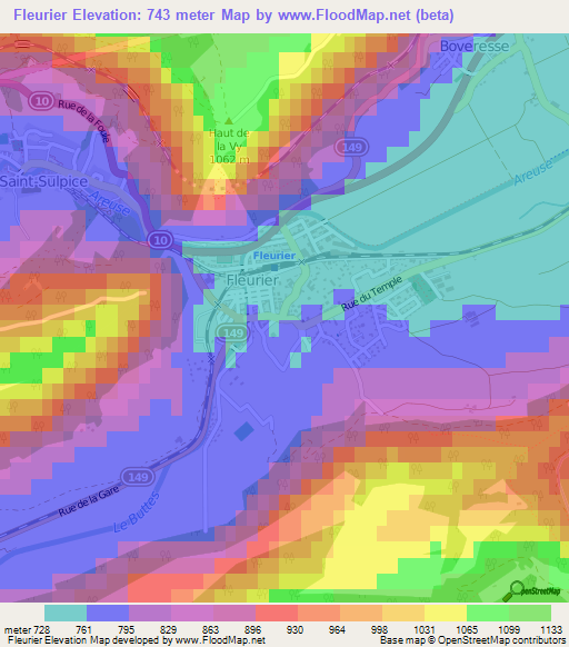 Fleurier,Switzerland Elevation Map