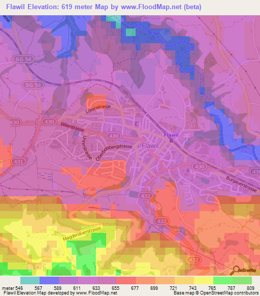 Flawil,Switzerland Elevation Map