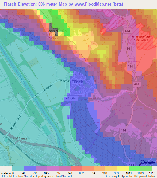 Flasch,Switzerland Elevation Map