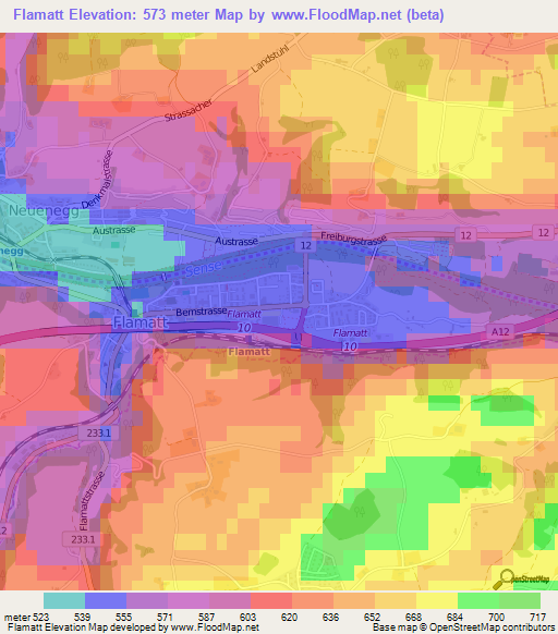 Flamatt,Switzerland Elevation Map